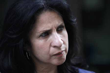 Vera Baboun speaks to people at a market in Bethlehem