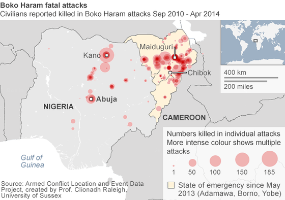Boko Haram fatal attacks on civilians 2010-2014