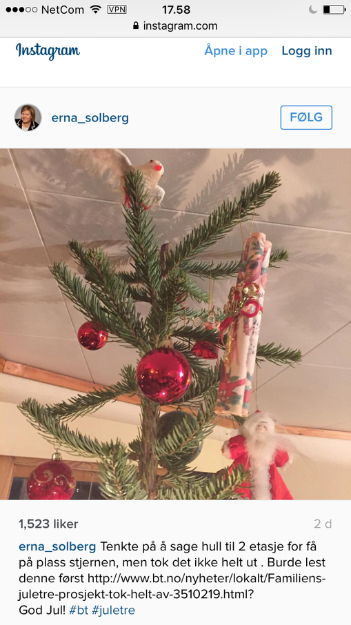 Erna Solberg twitter juletre julestjerne 2015