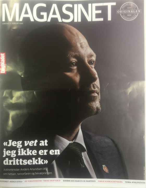 Justsminister Anders Anundsen i Dagbladet Magasinet 9. januar 2016 - Jeg vet at jeg ikke er en drittsekk