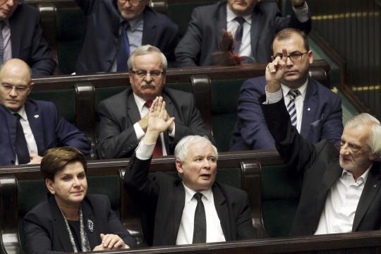 Polen.Szydlo-Kaczynski-leader-of-ruling-Law-and-Justice-party-