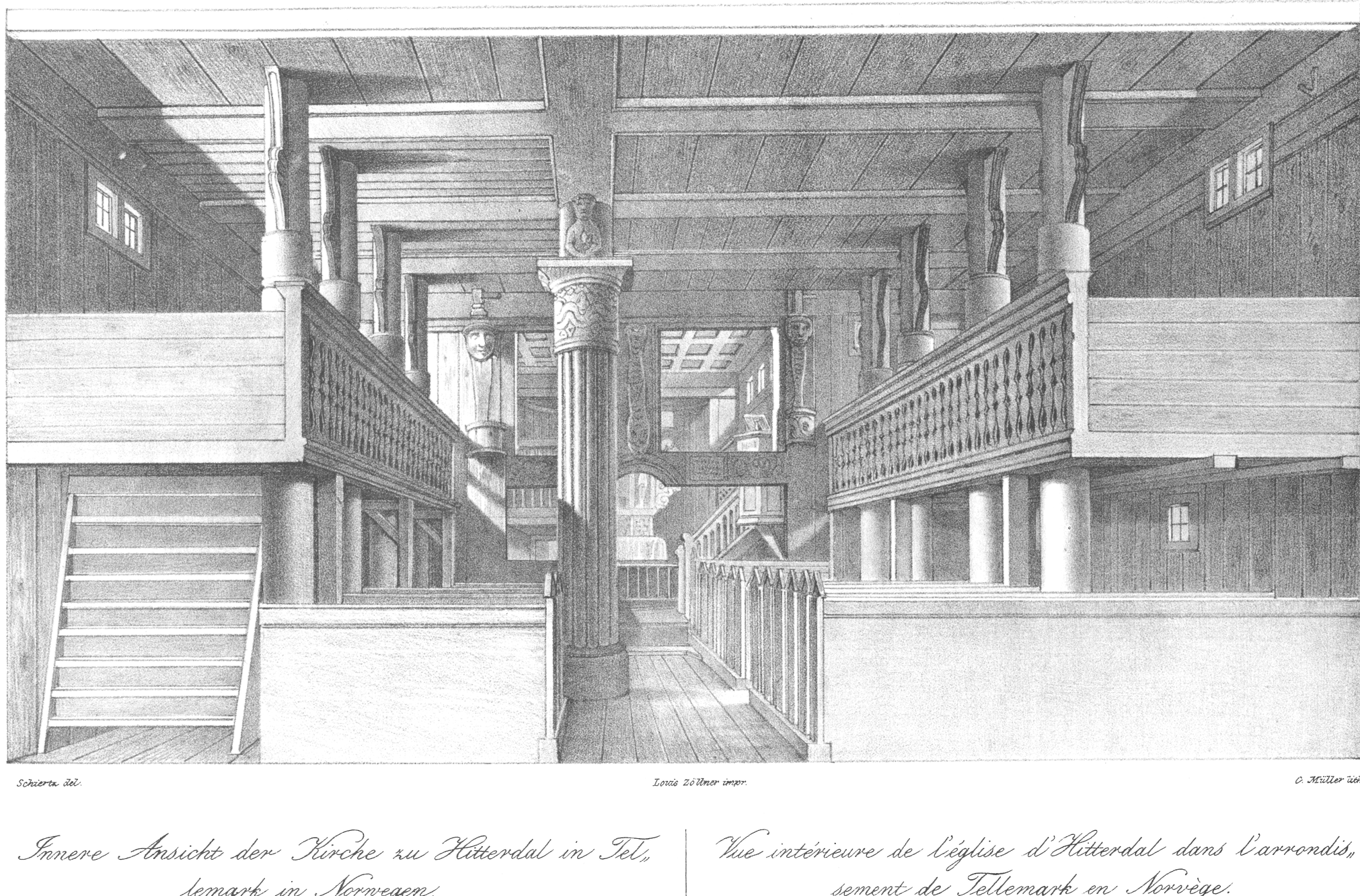 Interiør, Hitterdal (Heddal) stavkirke (1837) Document