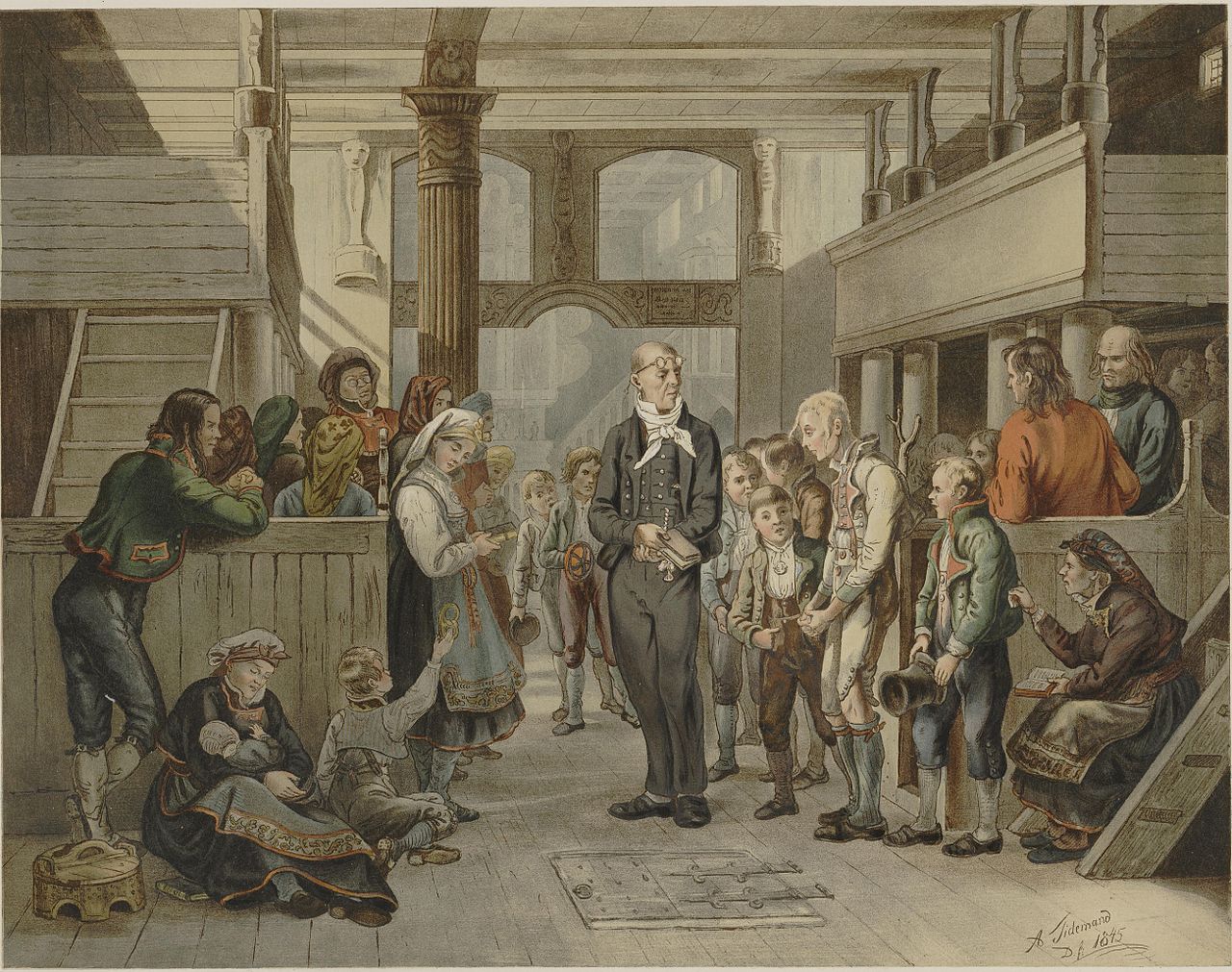 Konfirmant-overhøring i Hitterdal stavkirke (1845)&nbsp;<span>(+)</span>