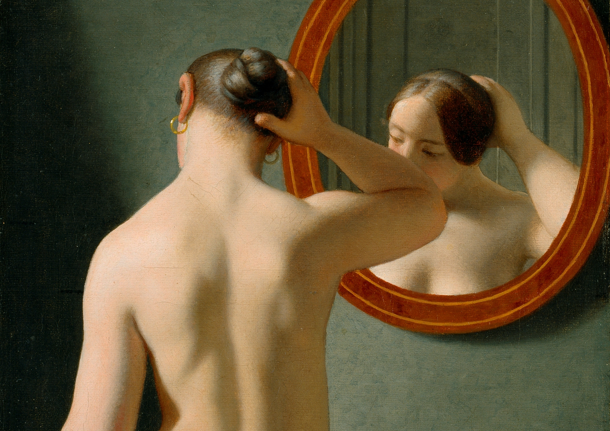 En nøgen Kvinde sætter sit Haar foran et Spejl (1841)&nbsp;<span>(+)</span>