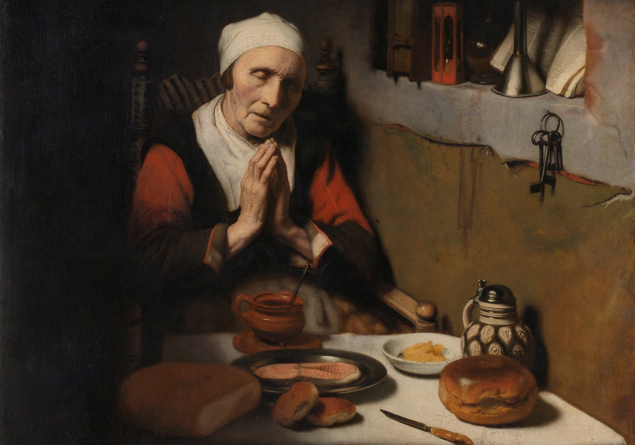 Gammel dame ber bordbønn (c.1656)&nbsp;<span>(+)</span>