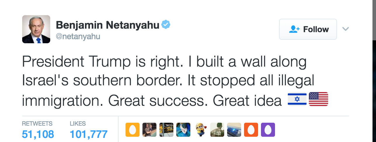 Bibi sier gjerde virker, roser Trumps mur&nbsp;<span>(+)</span>