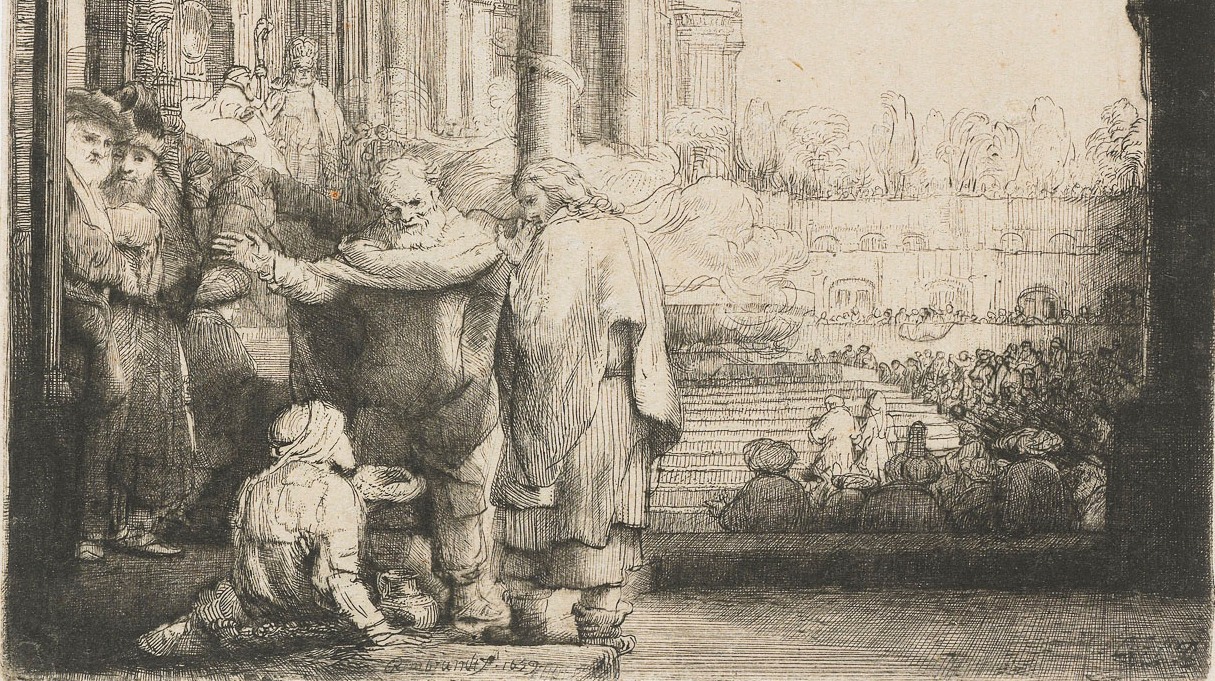 Peter og Johannes helbreder en vanfør ved tempelporten (1659)&nbsp;<span>(+)</span>