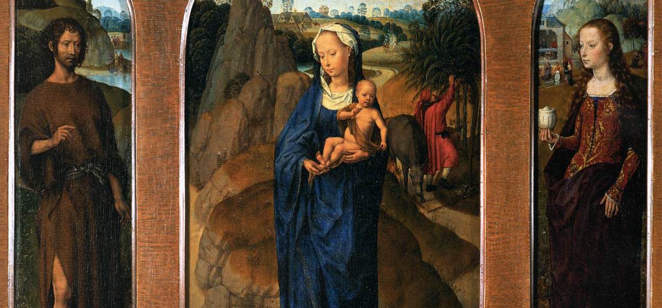 Hvile på flukten til Egypt, med Johannes Døperen og Maria Magdalena (1475-80)&nbsp;<span>(+)</span>