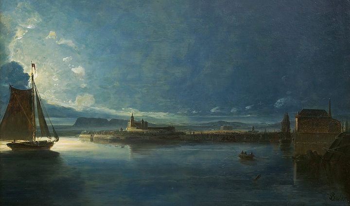 Akershus festning og Christiania i måneskinn (c. 1848)&nbsp;<span>(+)</span>