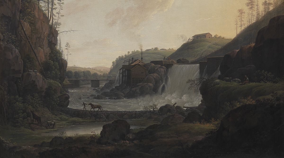 Flodlandskab med et Vandfald nær Bogstad i Norge (1789)&nbsp;<span>(+)</span>