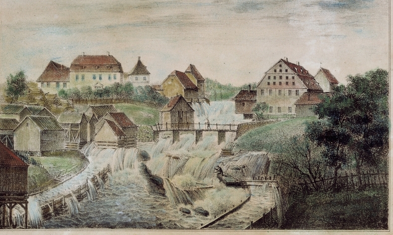 Akerselven ved Beierbroen med Glademøllen (c. 1830-36)&nbsp;<span>(+)</span>