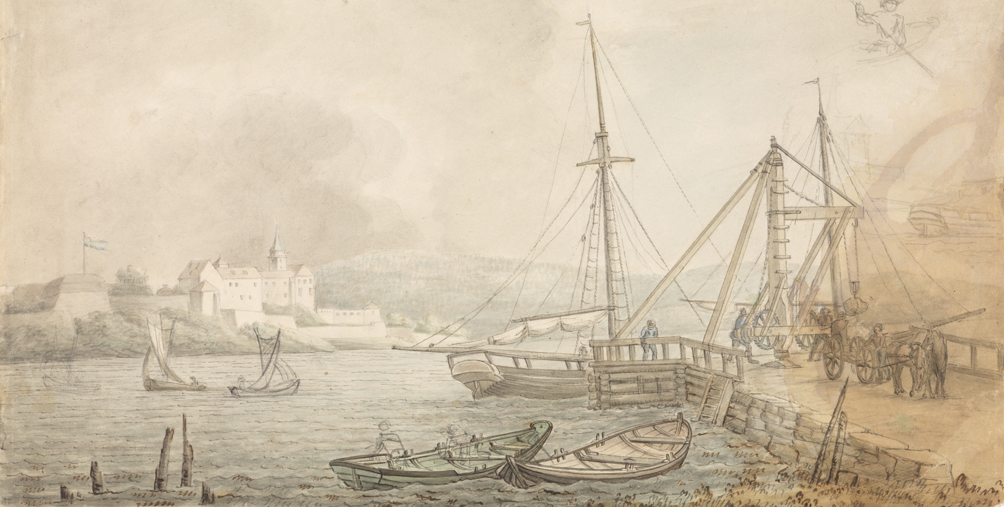 Havnen ved Akershus festning, sett fra Tyvholmen (1808)&nbsp;<span>(+)</span>