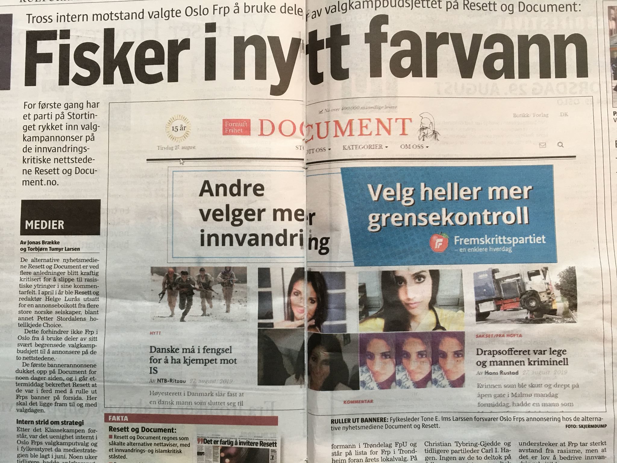 Frp-annonser i Document og Resett provoserer. Brønnpissing av Klassekampen&nbsp;<span>(+)</span>