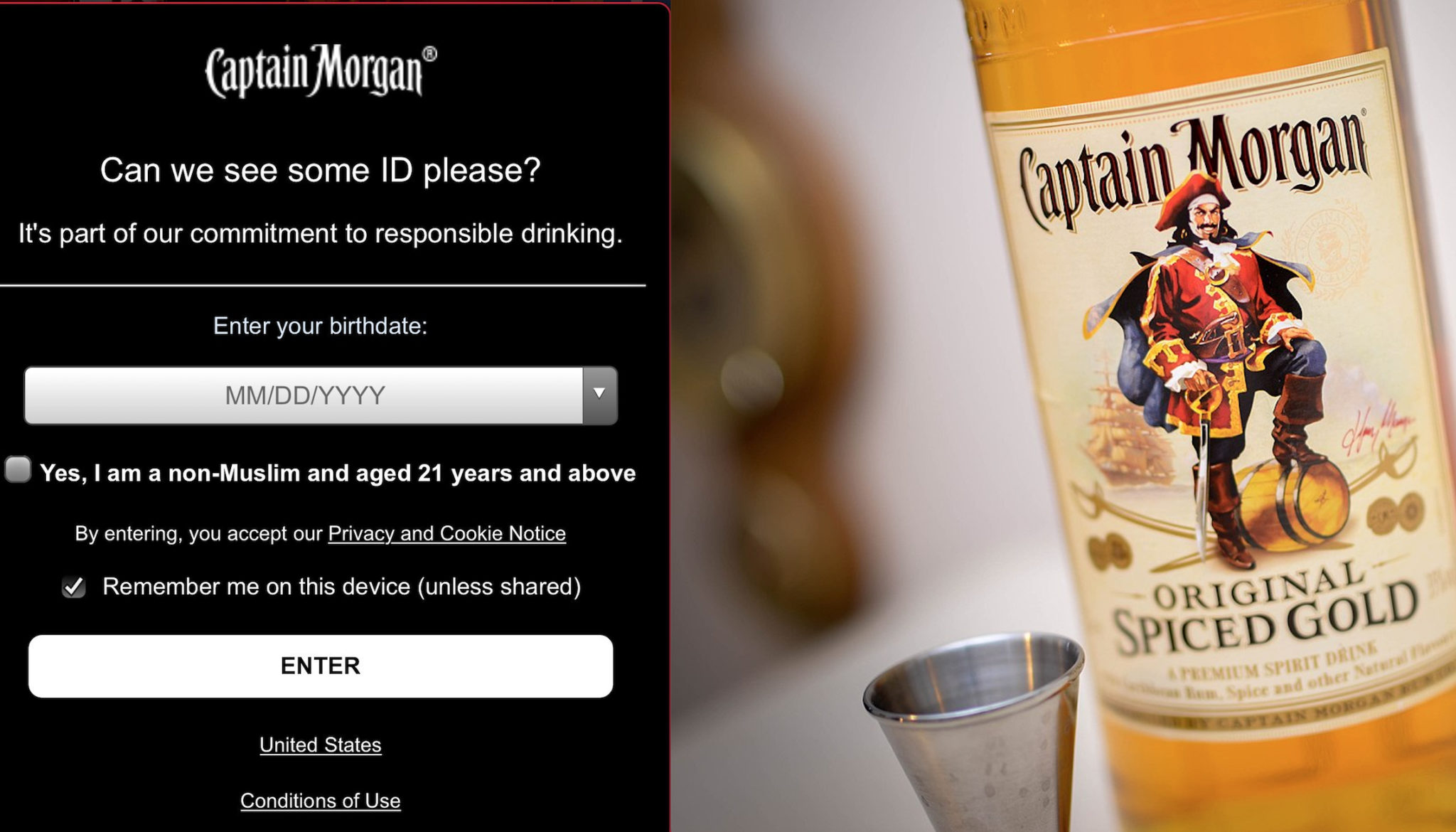 Liker du Captain Morgan rom? Husk å huke av for at du ikke er muslim&nbsp;<span>(+)</span>