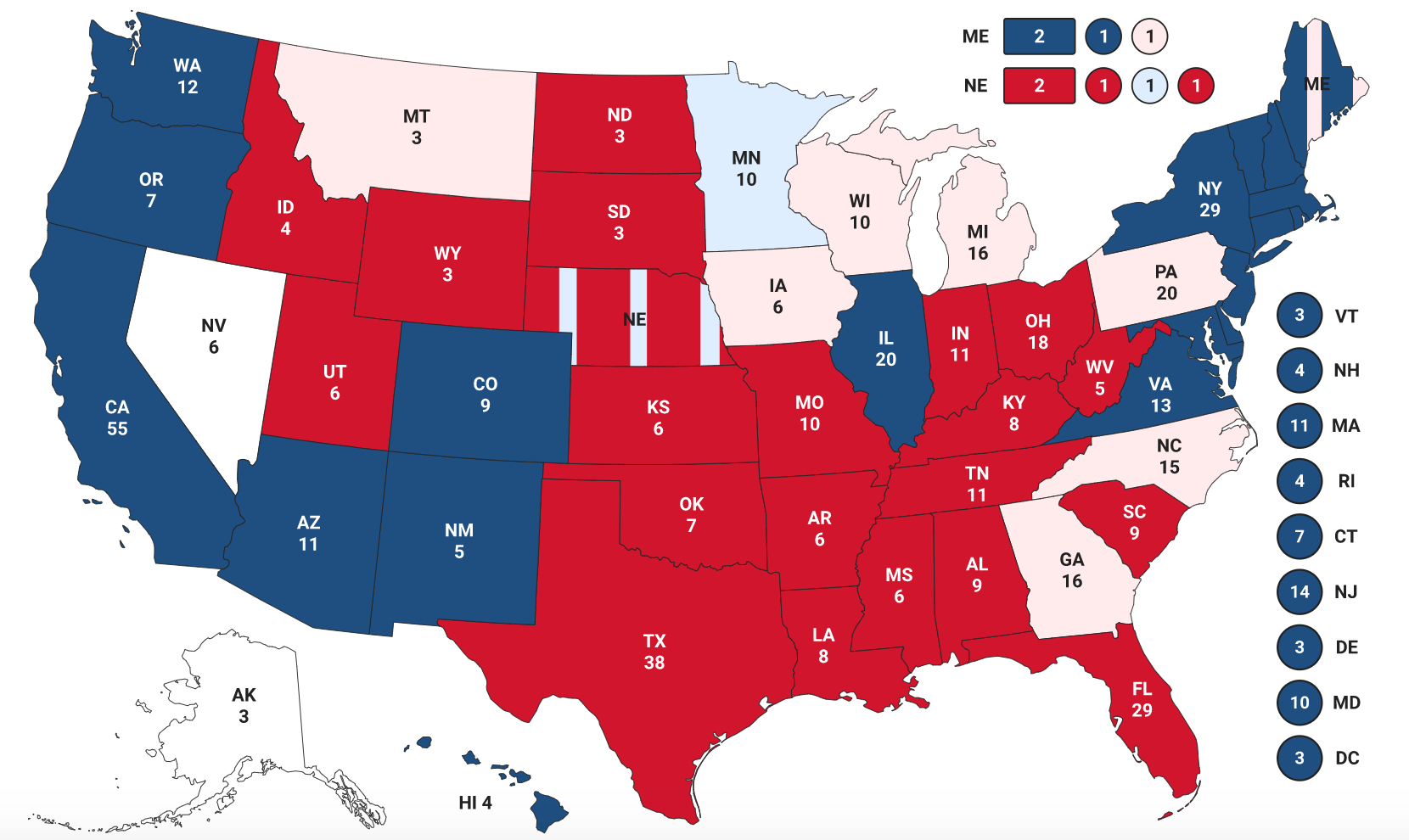 Trump vinner valget hvis han vinner statene hvor han leder&nbsp;<span>(+)</span>