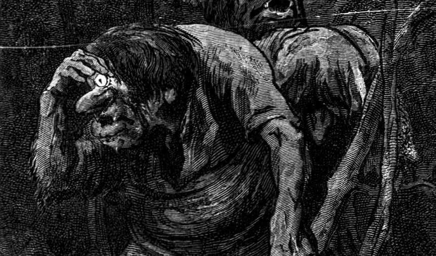 Trollene hadde bare ett øye sammen alle tre, og det skiftes de på å bruke (1878)&nbsp;<span>(+)</span>