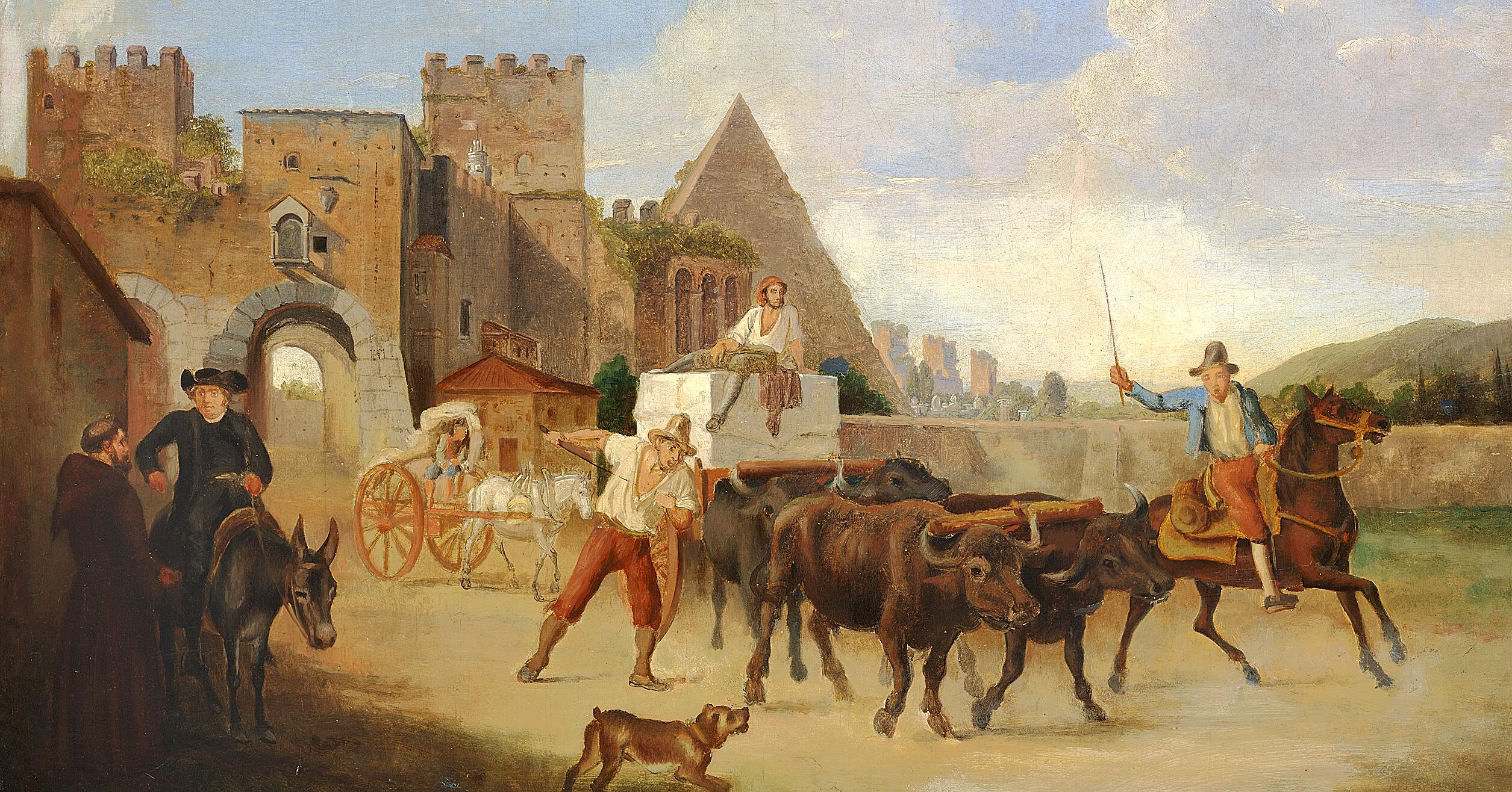 Oksekærre ved Porta San Paolo og Cestiuspyramiden i Rom (mellom 1836 og 1873)&nbsp;<span>(+)</span>