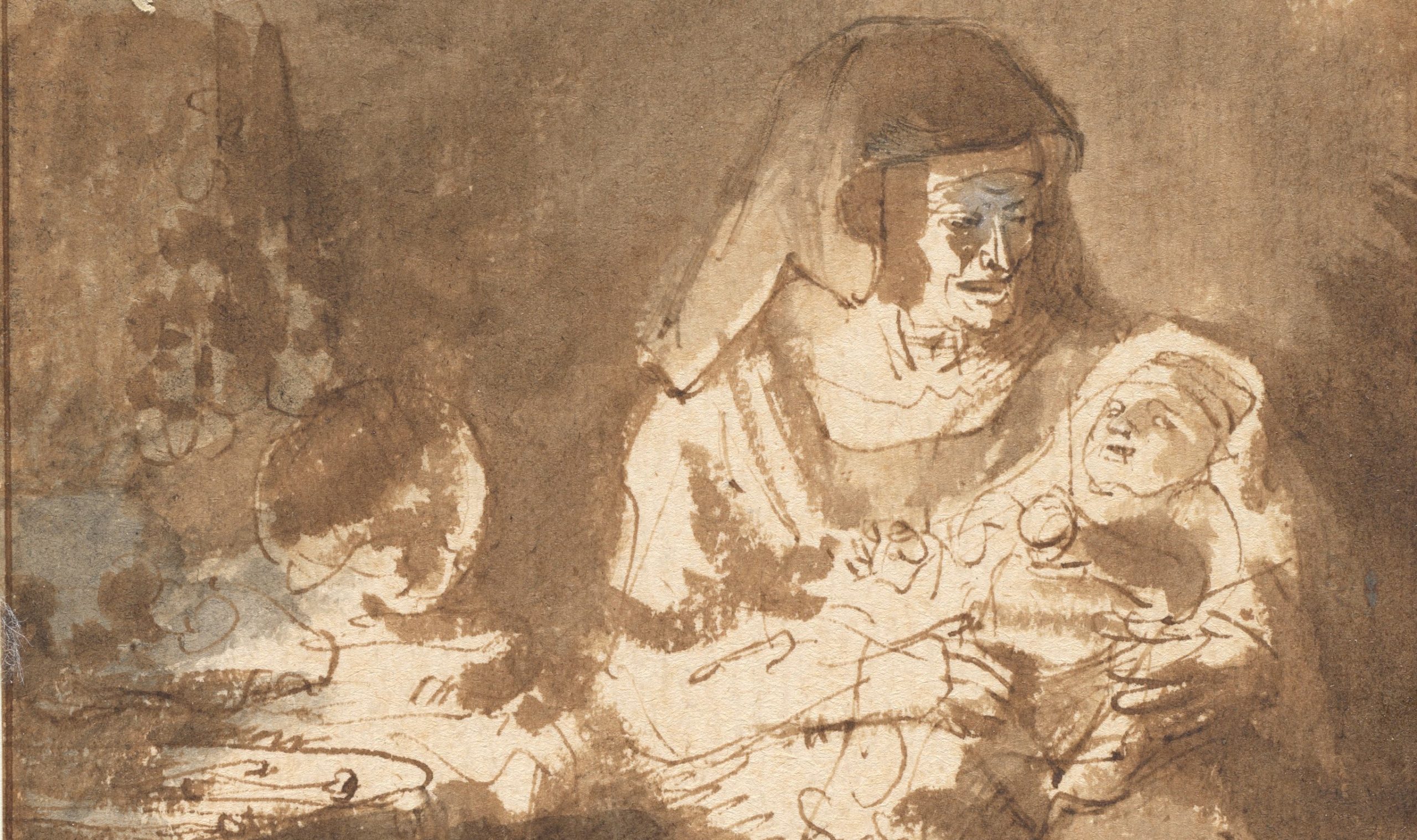 Eldre dame som holder et spebarn (c.1643)&nbsp;<span>(+)</span>