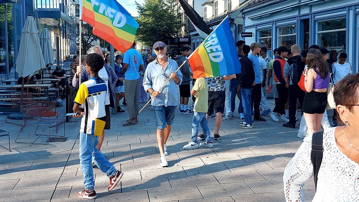 Fredsmarsj i Fredrikstad overfalt av ungdommer: – Trodde vi hadde Pride-flagg&nbsp;<span>(+)</span>