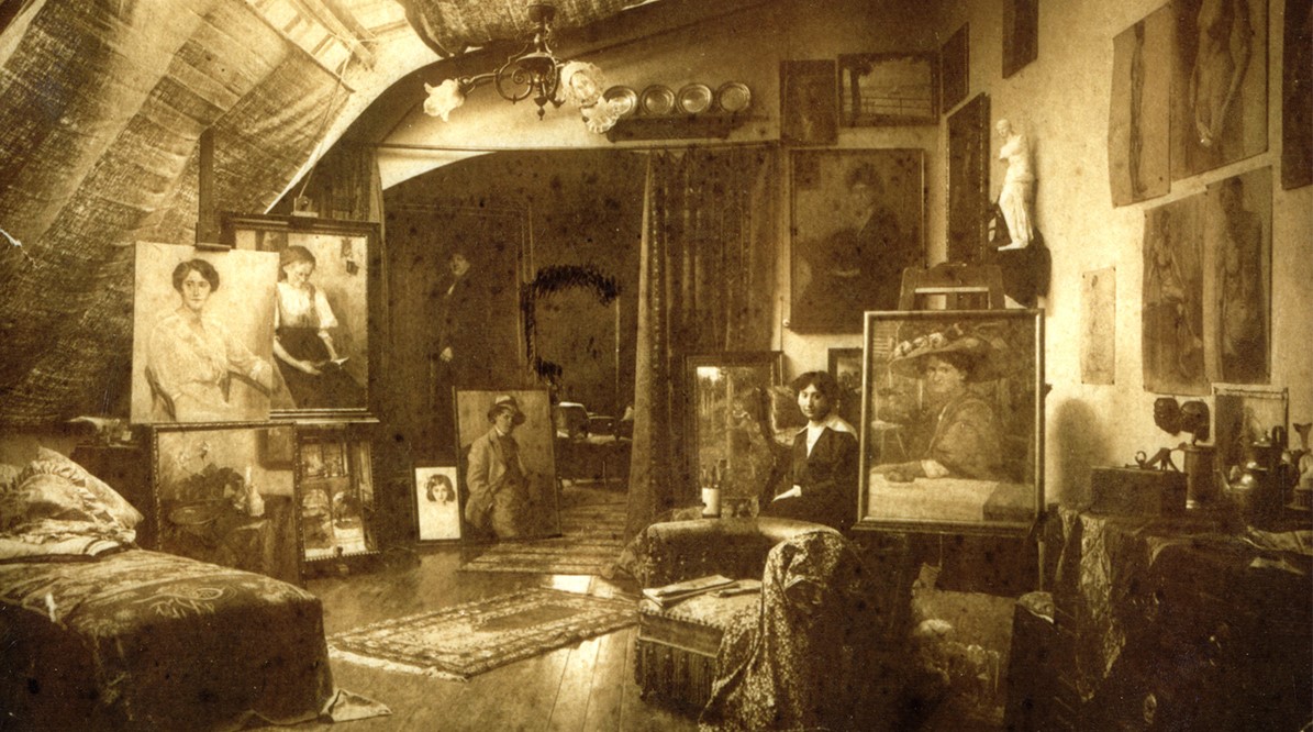 Malva Schalek i sitt atelier i Wien (før 1938).&nbsp;<span>(+)</span>