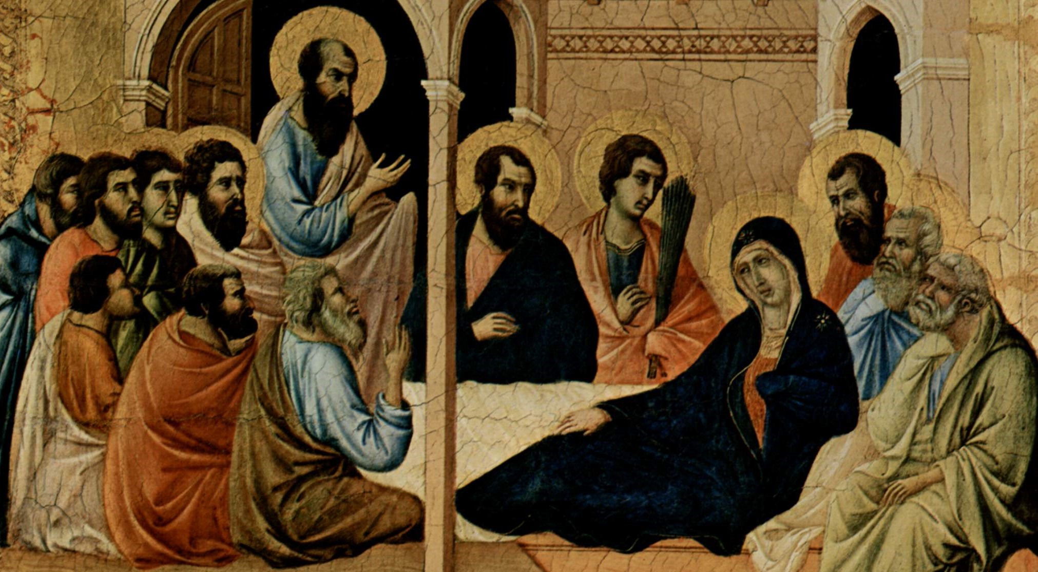 Jomfru Maria tar farvel med apostlene (1308-11).&nbsp;<span>(+)</span>
