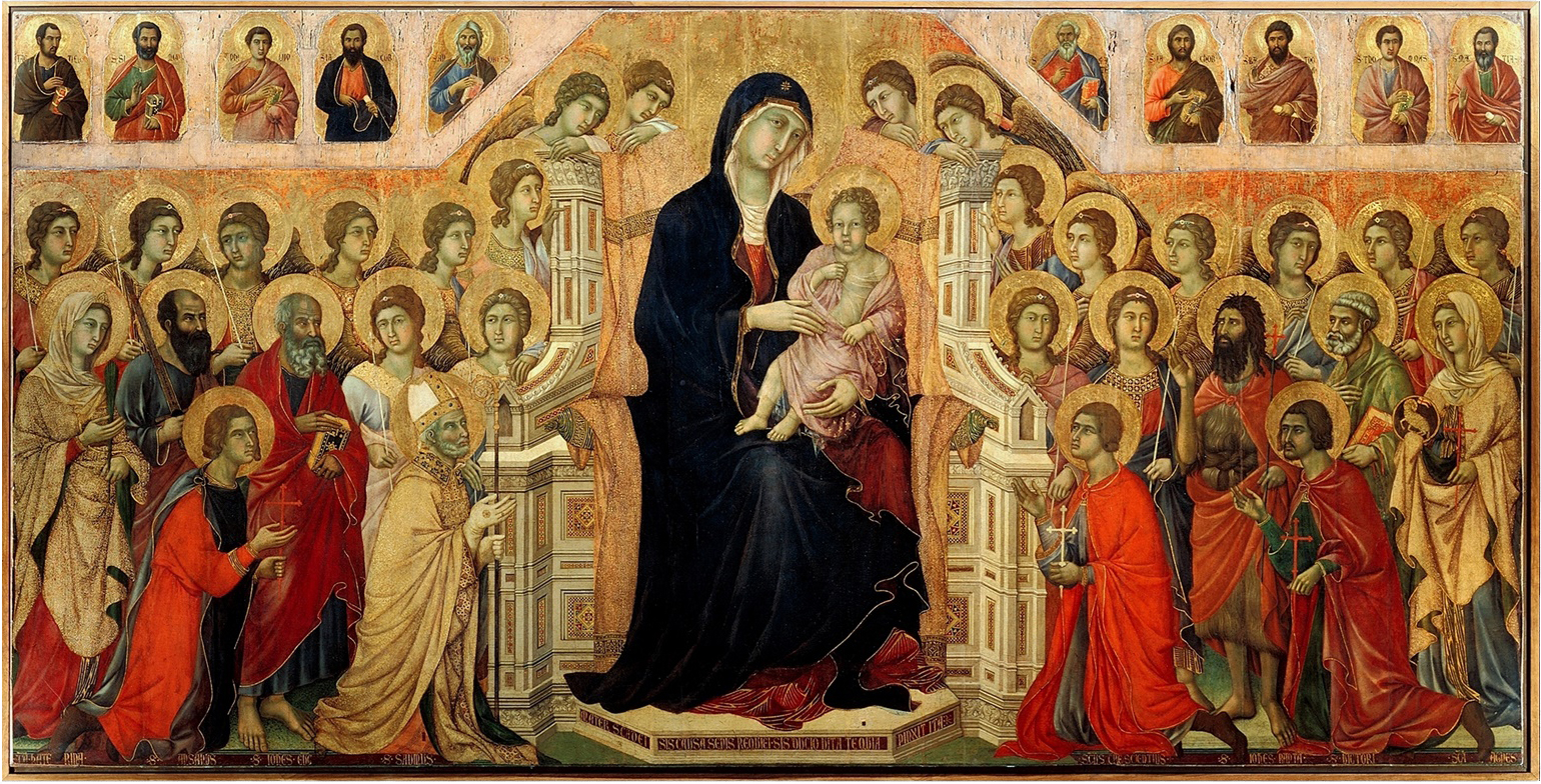 Tronende Madonna med tyve engler og nitten helgener (1308-11).&nbsp;<span>(+)</span>