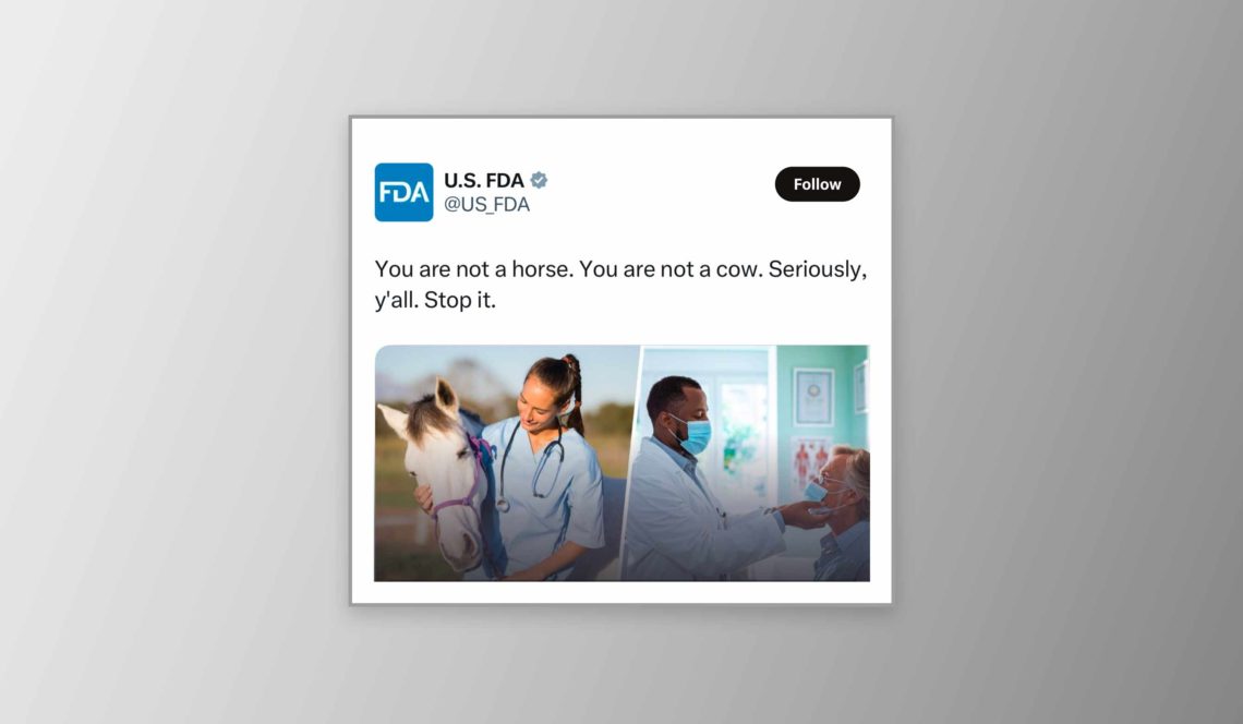 Bilde av tweet fra FDA om ivermectin