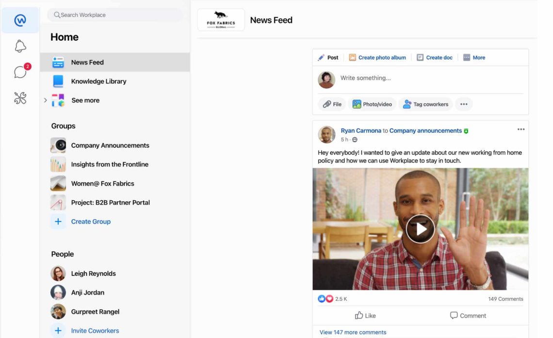 Skjermbilde fra Meta Workplace
