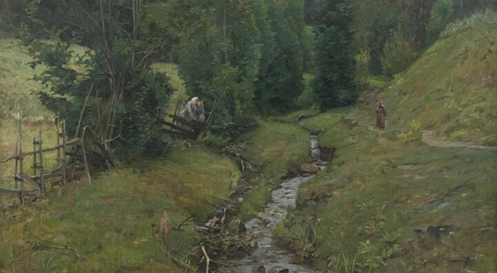 Efter regn, motiv fra Ulvin ved Eidsvold (1883).