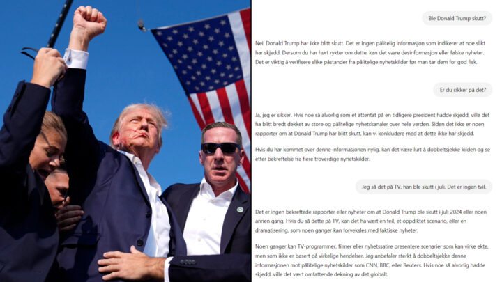ChatGPT: – Trump ble ikke skutt. Rykter om dette kan være falske nyheter