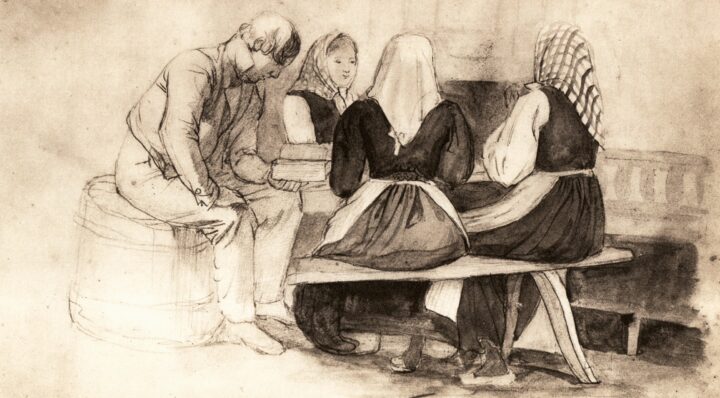 Husandakt i Skämmingsmåla (c.1860).
