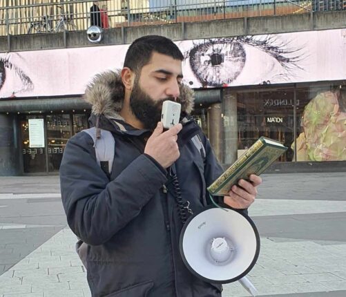 Lørdag på Sergels torg: «Covid-19 og sprengningen av Nord Stream er Allahs straff!»