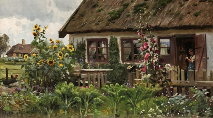 Pige, der strikker i Døraabning (1909).