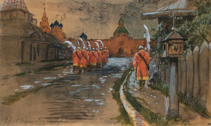 Strelits-patrulje ved Il'inski-porten i det gamle Moskva (1897).