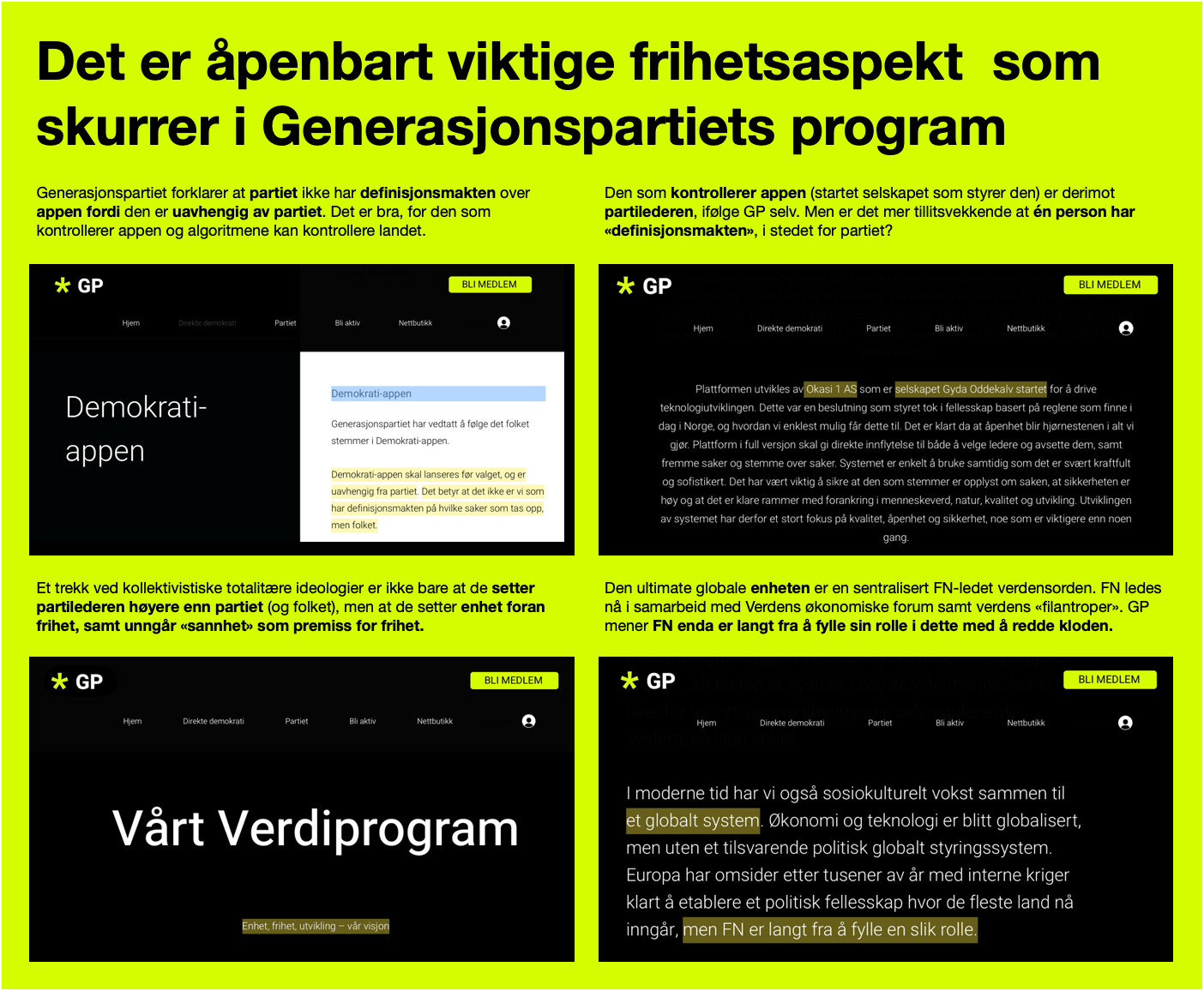 Klipp fra Generasjonspartiets partiprogram