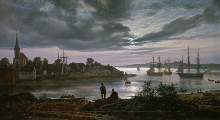 Larvik havn i måneskinn (1839).