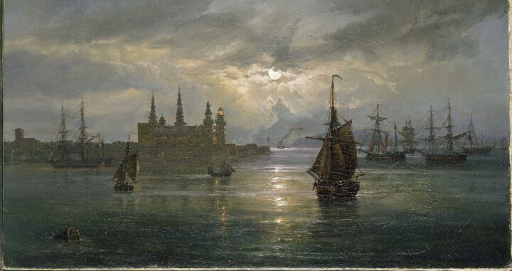 Kronborg Slot i måneskinn (1849?).