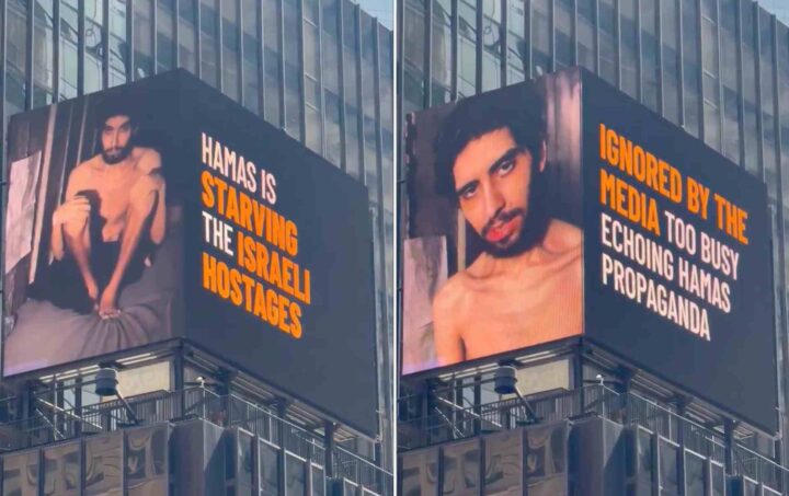Viser utsultet Hamas-gissel på storskjerm over Times Square