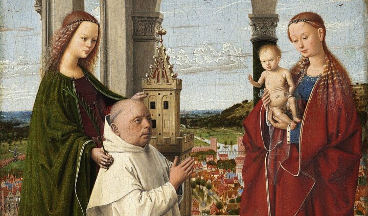 Madonna med barnet, Santa Barbara og kartusianermunken Jan Vos (c.1450).