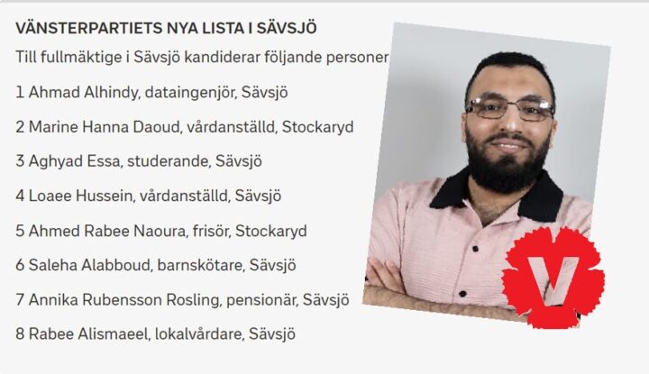 Vänsterpartiets nye liste i svenske Sävsjö: Syv av åtte har arabiske navn&nbsp;<span>(+)</span>